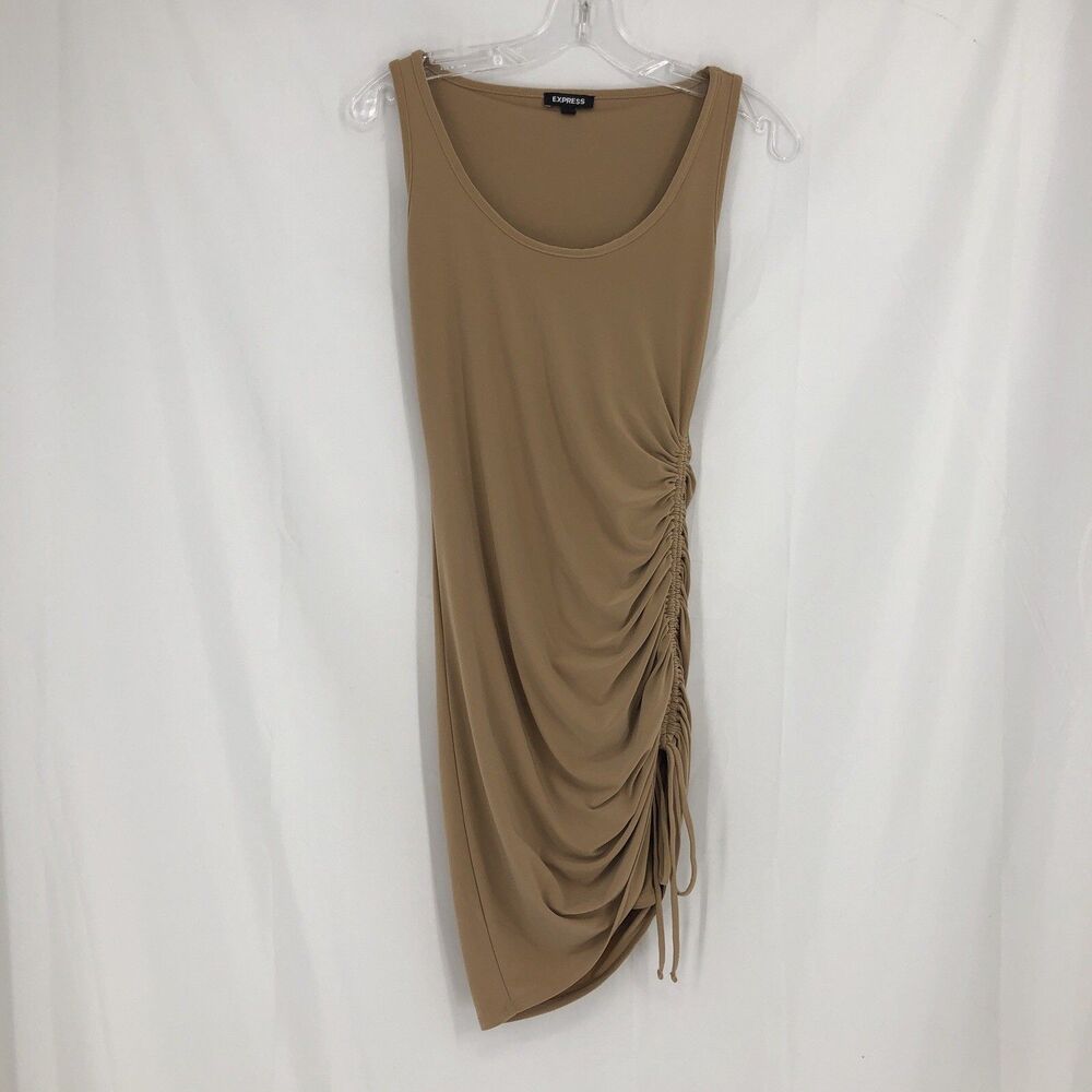 Express Nude Tan Scoop Neck Ruched Bodycon Sleeveless Dress XS
